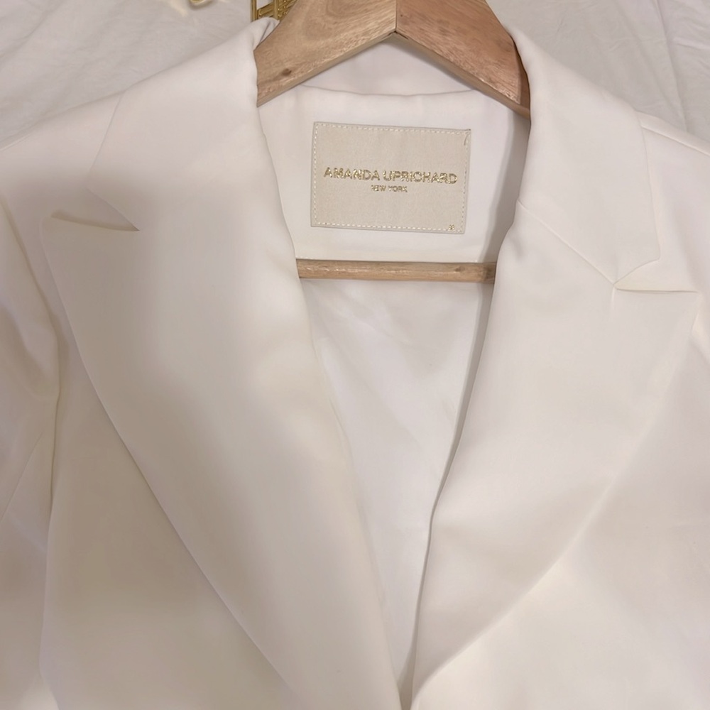 REVOLVE | Amanda Uprichard White Blazer with Structured Shoulders - Picture 3 of 14